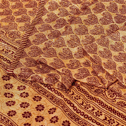 Sanskriti Vintage Sarees Salted Caramel Pure Silk Printed Sari Soft Craft Sustainable Fabric