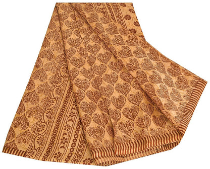 Sanskriti Vintage Sarees Salted Caramel Pure Silk Printed Sari Soft Craft Sustainable Fabric