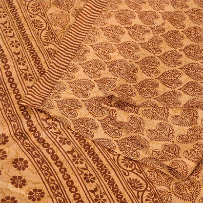 Sanskriti Vintage Sarees Salted Caramel Pure Silk Printed Sari Soft Craft Sustainable Fabric