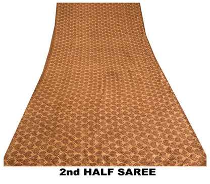 Sanskriti Vintage Sarees Salted Caramel Pure Silk Printed Sari Soft Craft Sustainable Fabric