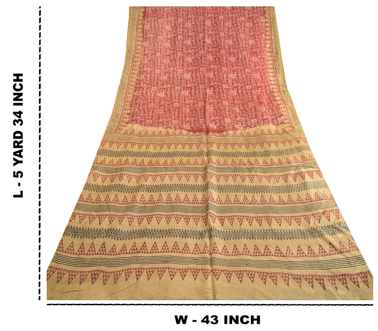 Sanskriti Vintage Sarees Pink Hand Block Printed Pure Silk Sari 5yd Craft Sustainable Fabric