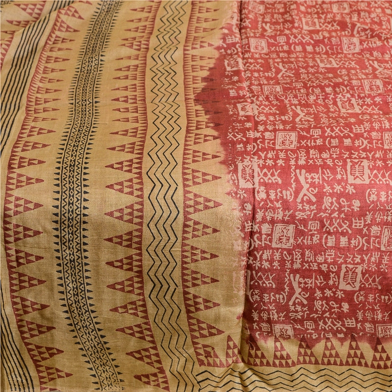 Sanskriti Vintage Sarees Pink Hand Block Printed Pure Silk Sari 5yd Craft Sustainable Fabric