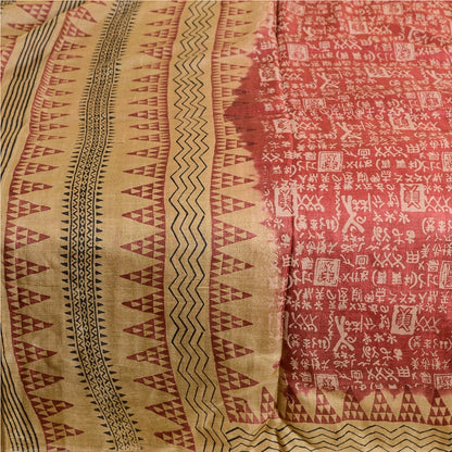 Sanskriti Vintage Sarees Pink Hand Block Printed Pure Silk Sari 5yd Craft Sustainable Fabric