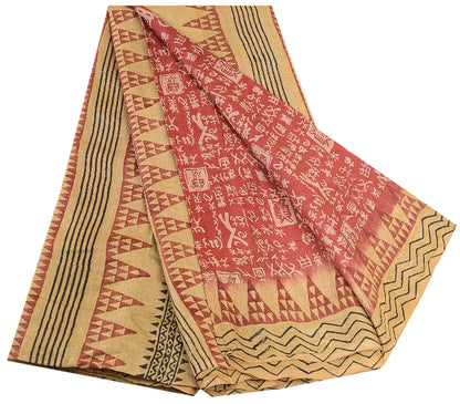 Sanskriti Vintage Sarees Pink Hand Block Printed Pure Silk Sari 5yd Craft Sustainable Fabric
