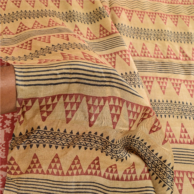 Sanskriti Vintage Sarees Pink Hand Block Printed Pure Silk Sari 5yd Craft Sustainable Fabric