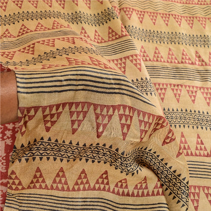 Sanskriti Vintage Sarees Pink Hand Block Printed Pure Silk Sari 5yd Craft Sustainable Fabric