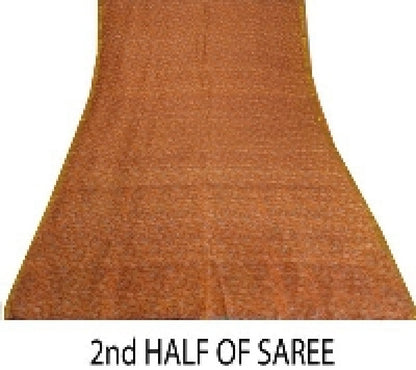 Sanskriti Vintage Sarees Indian Saffron Printed Pure Silk Sari 5yd Craft Sustainable Fabric