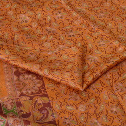 Sanskriti Vintage Sarees Indian Saffron Printed Pure Silk Sari 5yd Craft Sustainable Fabric