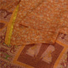 Sanskriti Vintage Sarees Indian Saffron Printed Pure Silk Sari 5yd Craft Sustainable Fabric