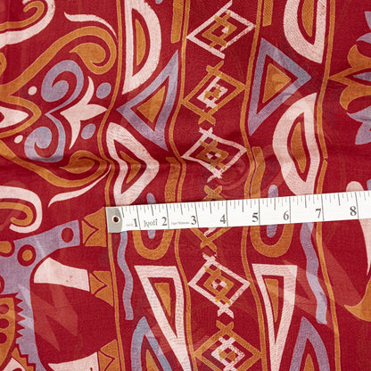 Sanskriti Vintage Sarees Red Animal Pure Silk Printed Sari 5yd Soft Craft Sustainable Fabric