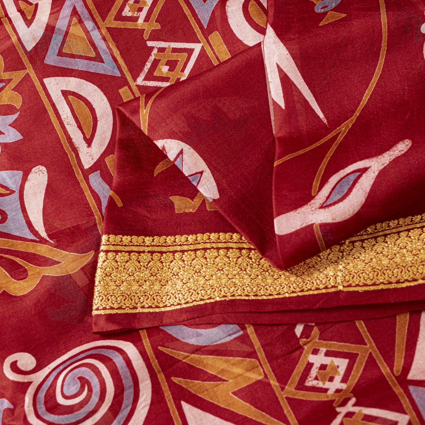 Sanskriti Vintage Sarees Red Animal Pure Silk Printed Sari 5yd Soft Craft Sustainable Fabric