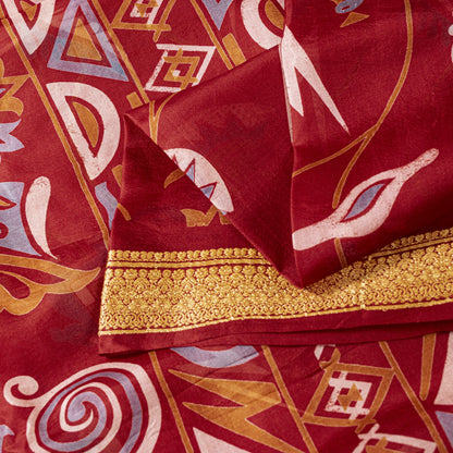 Sanskriti Vintage Sarees Red Animal Pure Silk Printed Sari 5yd Soft Craft Sustainable Fabric