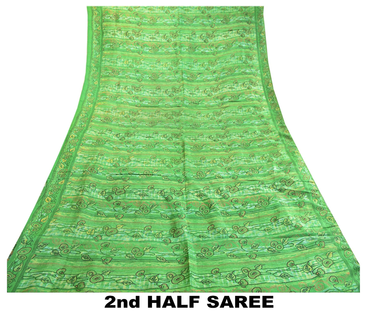 Санскритские винтажные сари из Индии, зеленая чистая шелковая набивная ткань для сари из экологически чистой ткани