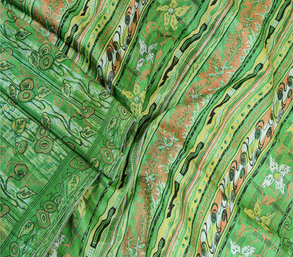 Санскритские винтажные сари из Индии, зеленая чистая шелковая набивная ткань для сари из экологически чистой ткани