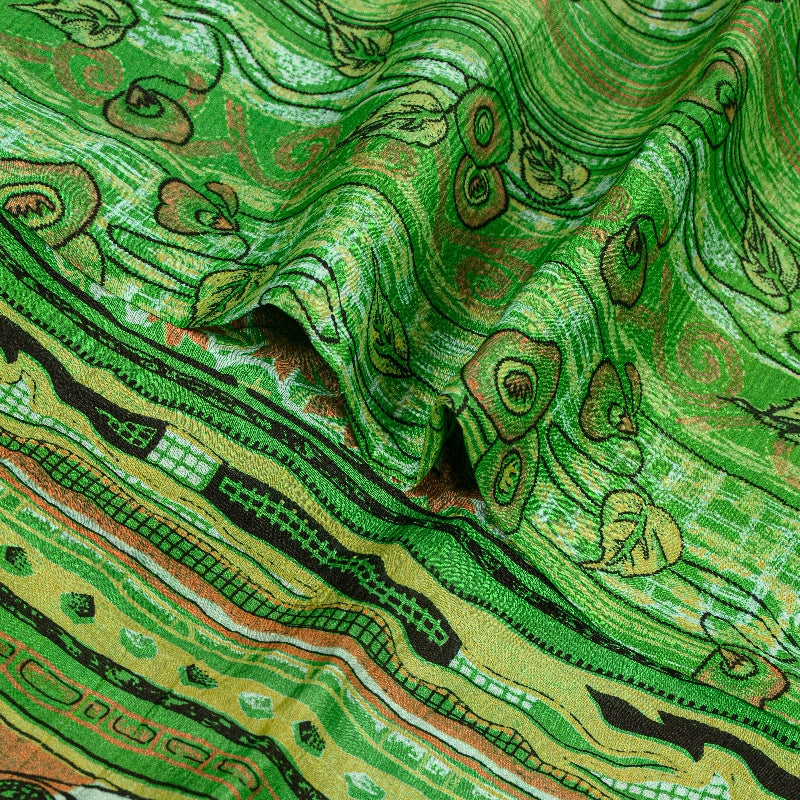 Санскритские винтажные сари из Индии, зеленая чистая шелковая набивная ткань для сари из экологически чистой ткани