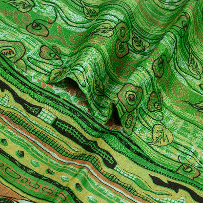 Санскритские винтажные сари из Индии, зеленая чистая шелковая набивная ткань для сари из экологически чистой ткани