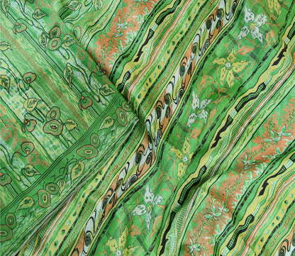 Санскритские винтажные сари из Индии, зеленая чистая шелковая набивная ткань для сари из экологически чистой ткани
