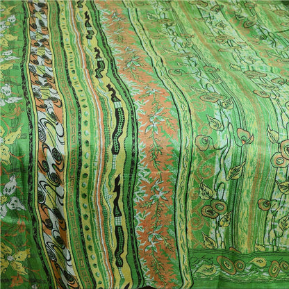 Санскритские винтажные сари из Индии, зеленая чистая шелковая набивная ткань для сари из экологически чистой ткани