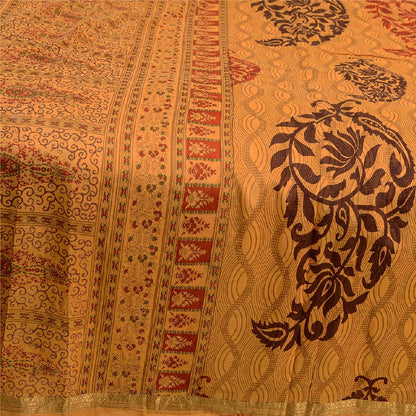 Sanskriti Vintage Sarees Yellow Pure Silk Block Printed Sari Floral Craft Sustainable Fabric