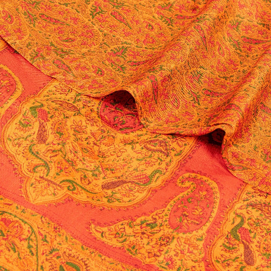 Sanskriti Vintage Sarees Saffron Indian Pure Silk Printed Sari Soft Craft Sustainable Fabric