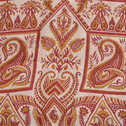 Sanskriti Vintage Sarees Red Quilting Felting Craft Fabric Pure Silk Print Sari