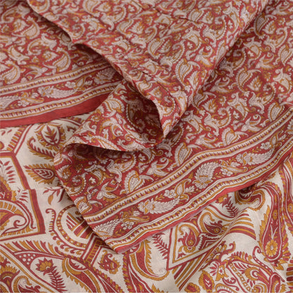 Sanskriti Vintage Sarees Red Quilting Felting Craft Fabric Pure Silk Print Sari
