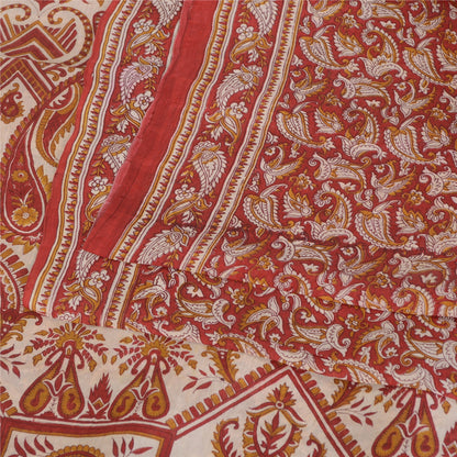 Sanskriti Vintage Sarees Red Quilting Felting Craft Fabric Pure Silk Print Sari