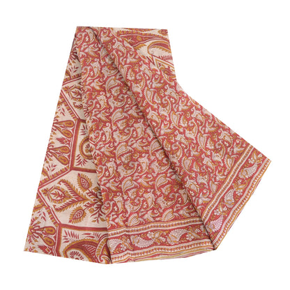 Sanskriti Vintage Sarees Red Quilting Felting Craft Fabric Pure Silk Print Sari