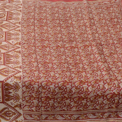 Sanskriti Vintage Sarees Red Quilting Felting Craft Fabric Pure Silk Print Sari