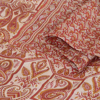 Sanskriti Vintage Sarees Red Quilting Felting Craft Fabric Pure Silk Print Sari