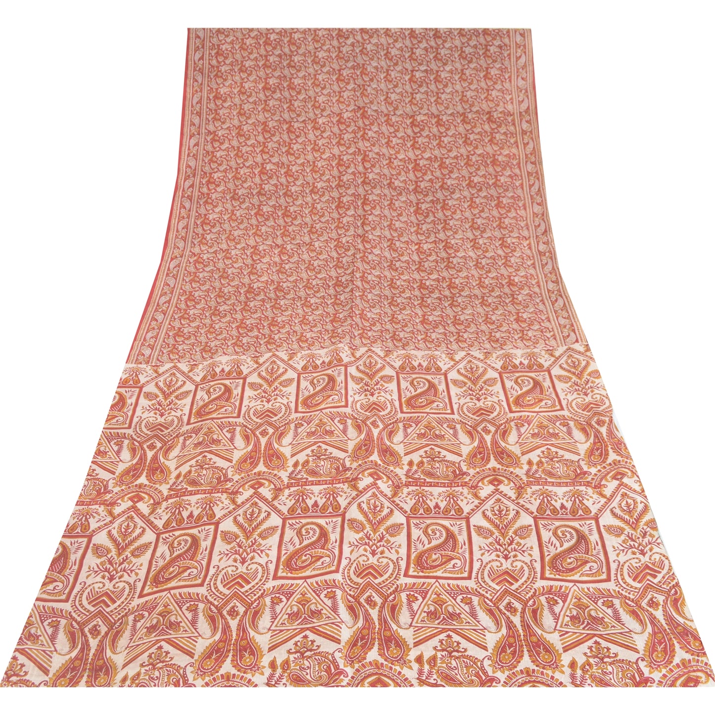 Sanskriti Vintage Sarees Red Quilting Felting Craft Fabric Pure Silk Print Sari