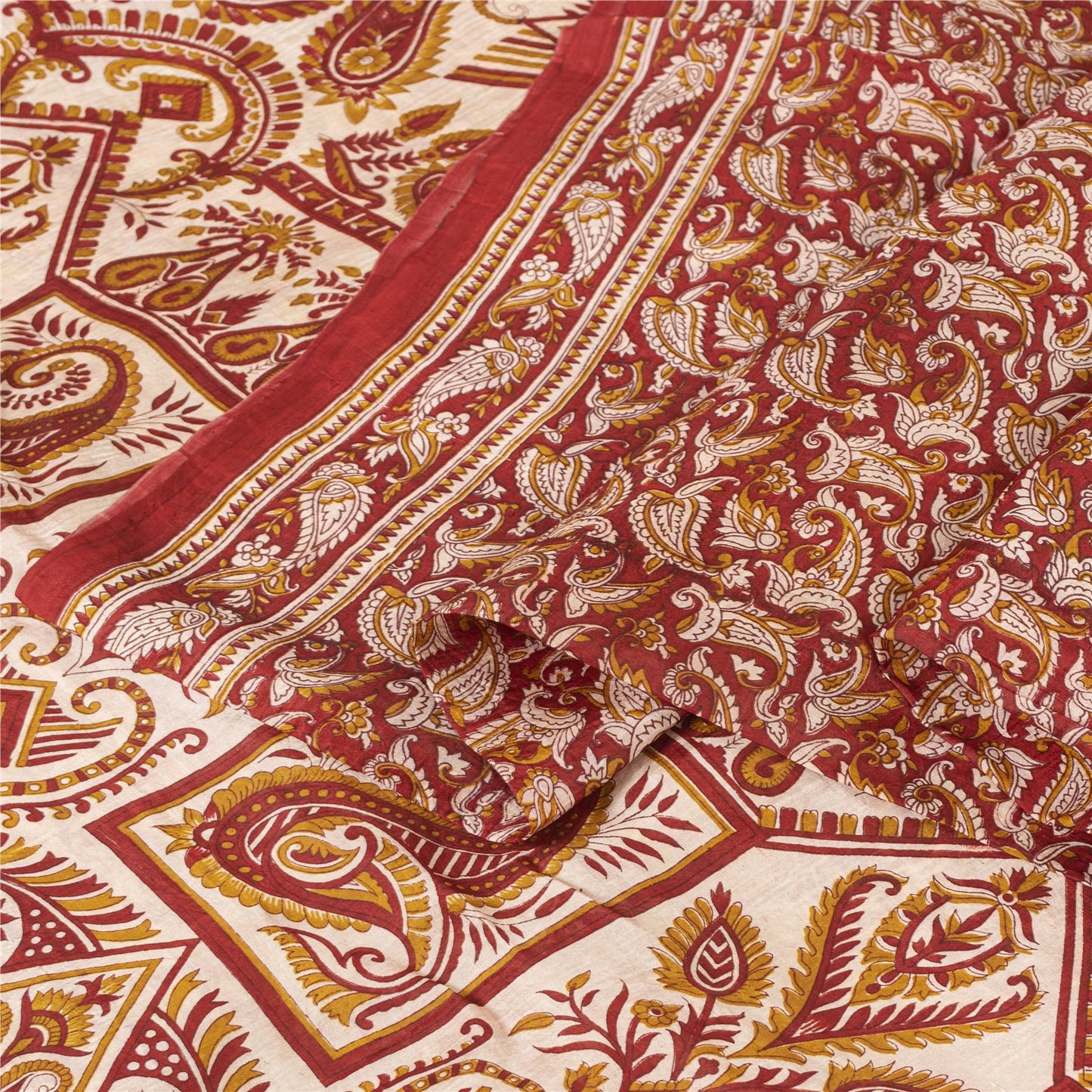 Sanskriti Vintage Sarees Red Quilting Felting Craft Fabric Pure Silk Print Sari