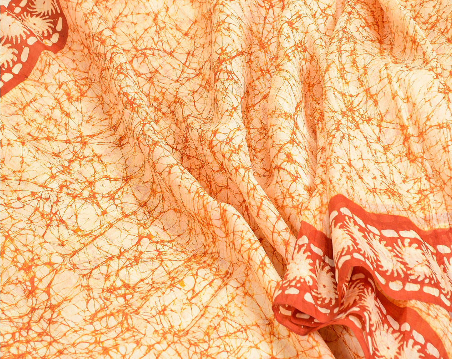 Sanskriti Vintage Sarees Indian Cream Batik Printed Pure Silk Sari Craft Sustainable Fabric