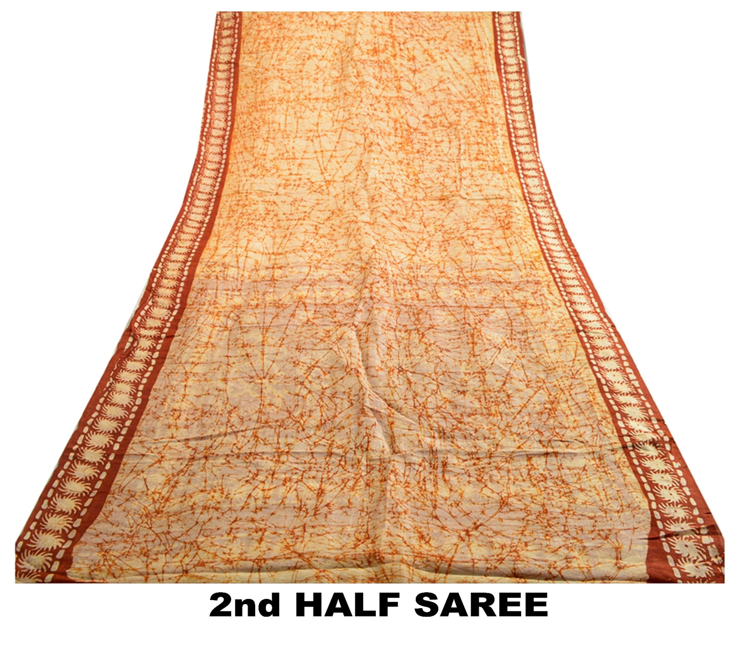Sanskriti Vintage Sarees Indian Cream Batik Printed Pure Silk Sari Craft Sustainable Fabric