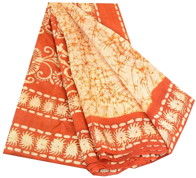 Sanskriti Vintage Sarees Indian Cream Batik Printed Pure Silk Sari Craft Sustainable Fabric