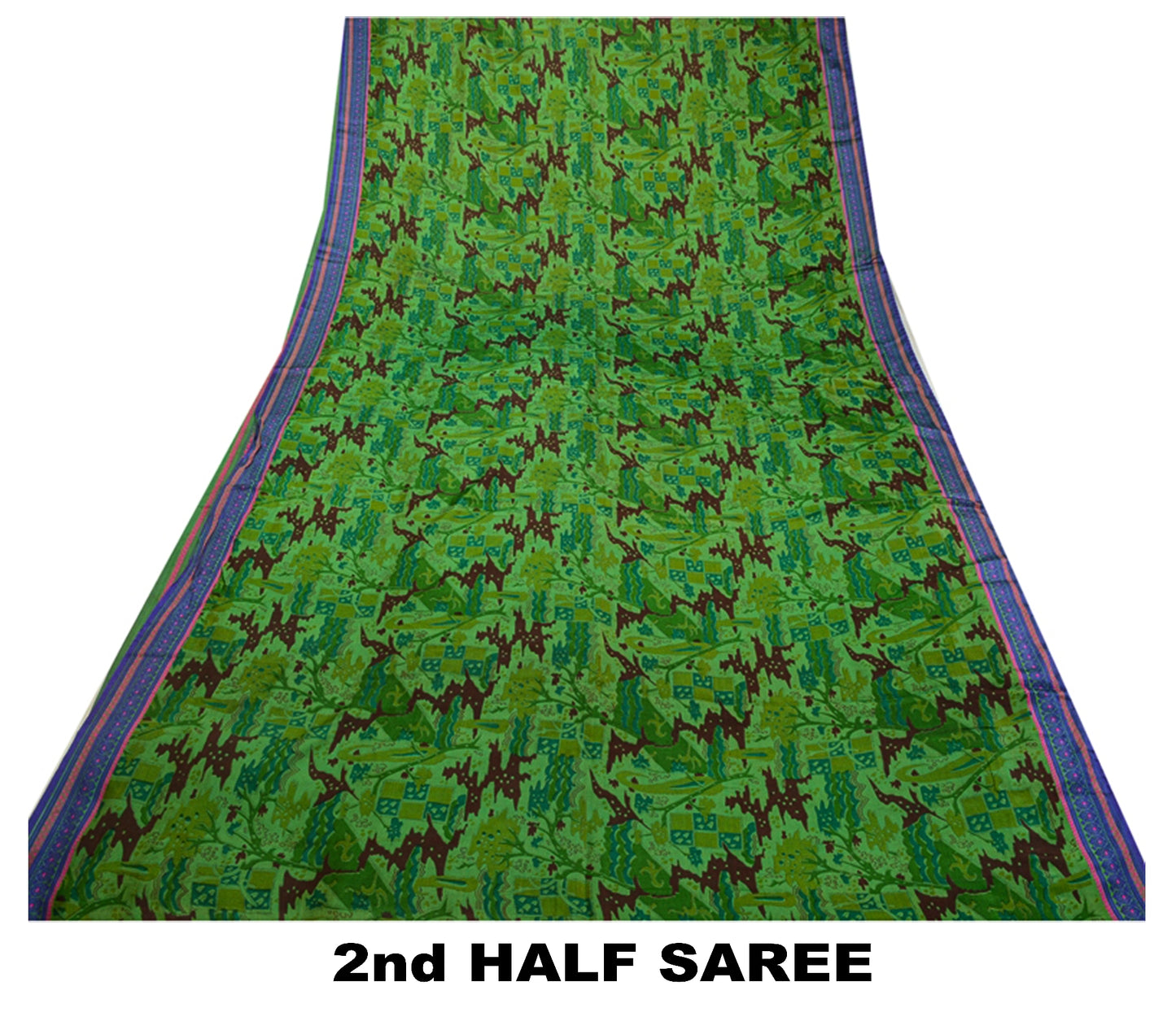Sanskriti Vintage Sarees From India Green Printed Pure Silk Sari Craft Sustainable Fabric