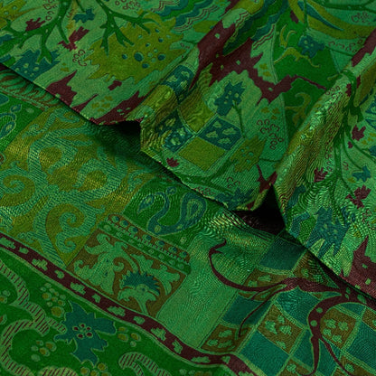 Sanskriti Vintage Sarees From India Green Printed Pure Silk Sari Craft Sustainable Fabric