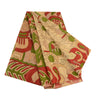 Sanskriti Vintage Sarees Cream Pure Silk Abstract Printed Sari 6 YD Craft Fabric