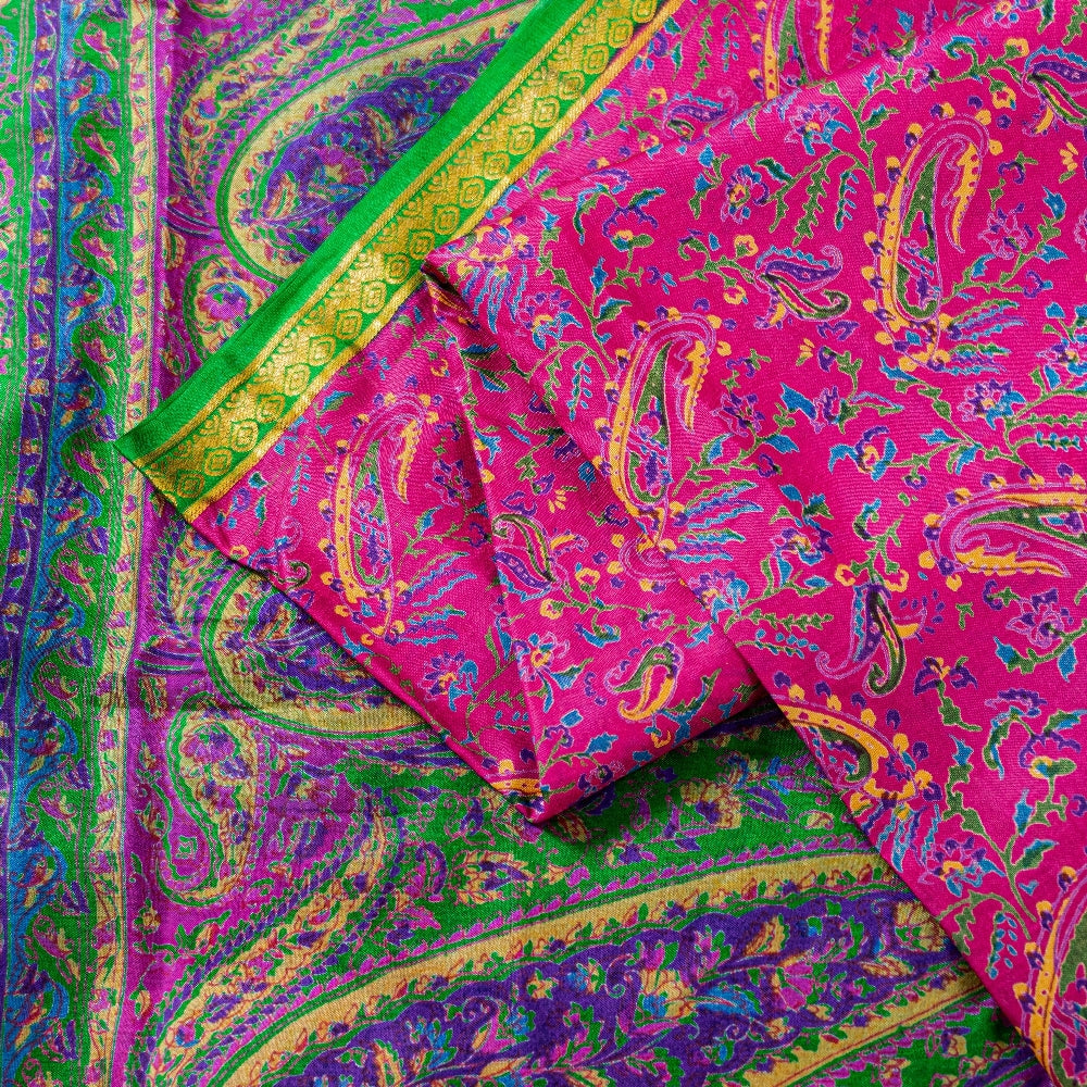 Санскритские винтажные сари розовые индийские 100% чистый шелк напечатанные сари ремесло устойчивая ткань