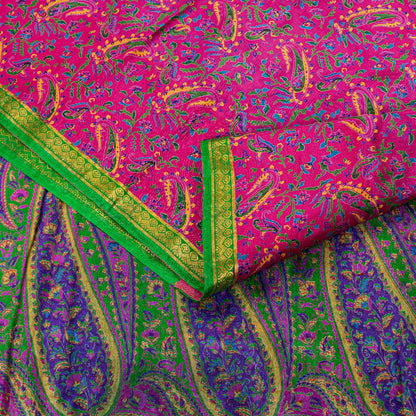 Санскритские винтажные сари розовые индийские 100% чистый шелк напечатанные сари ремесло устойчивая ткань