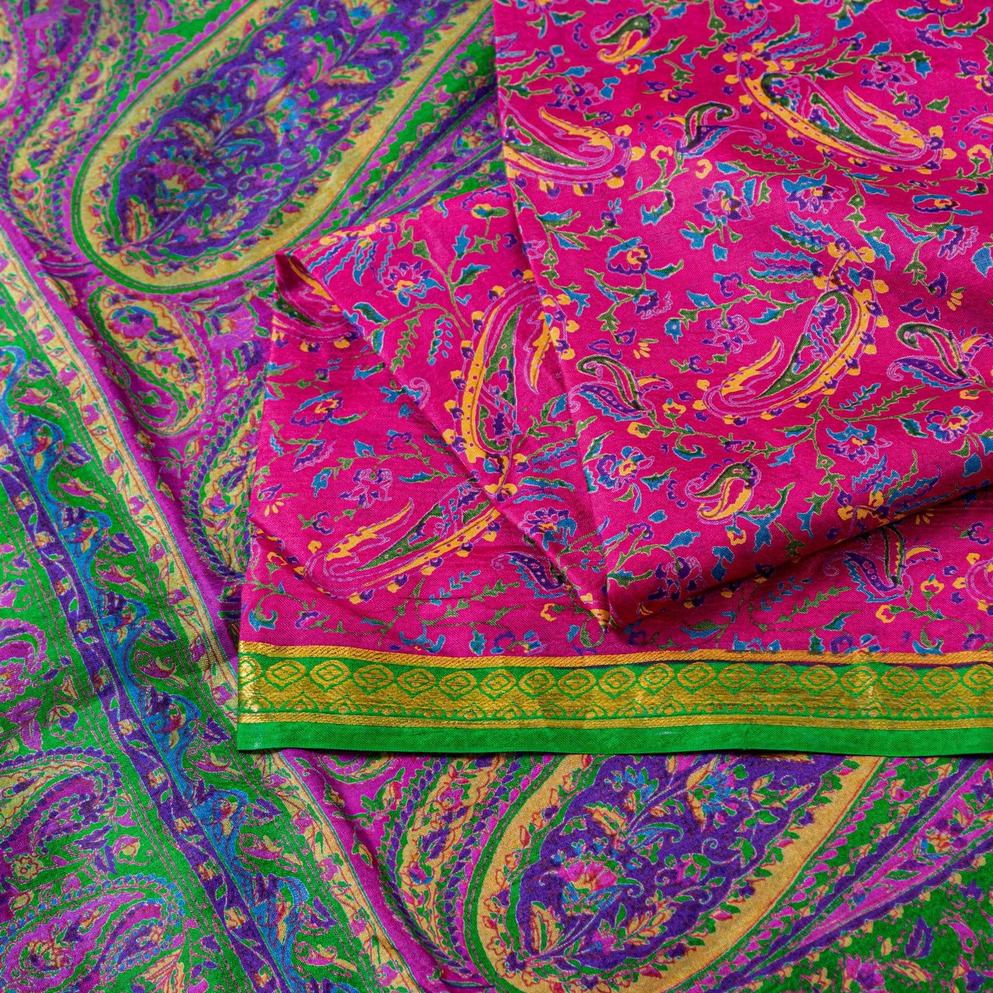 Санскритские винтажные сари розовые индийские 100% чистый шелк напечатанные сари ремесло устойчивая ткань