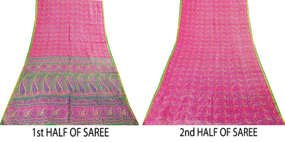 Санскритские винтажные сари розовые индийские 100% чистый шелк напечатанные сари ремесло устойчивая ткань