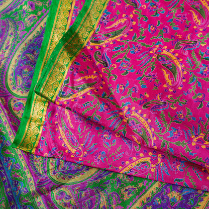 Санскритские винтажные сари розовые индийские 100% чистый шелк напечатанные сари ремесло устойчивая ткань