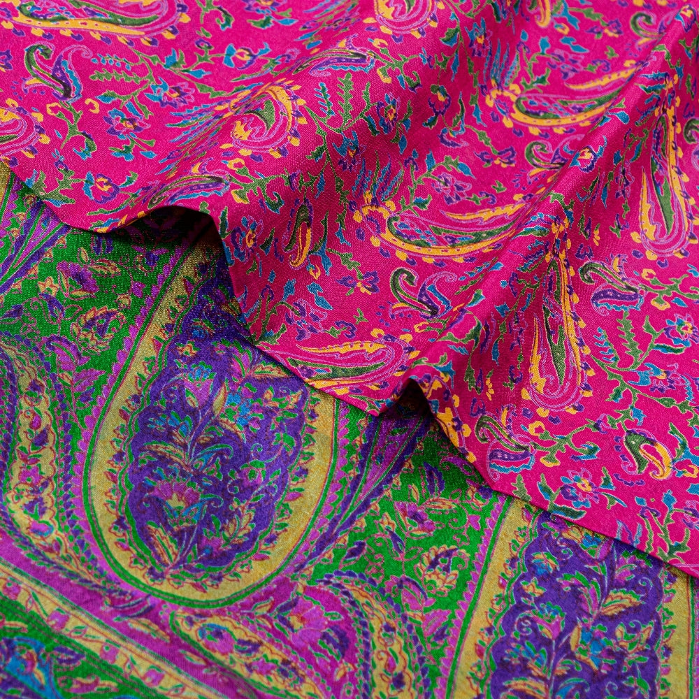 Санскритские винтажные сари розовые индийские 100% чистый шелк напечатанные сари ремесло устойчивая ткань