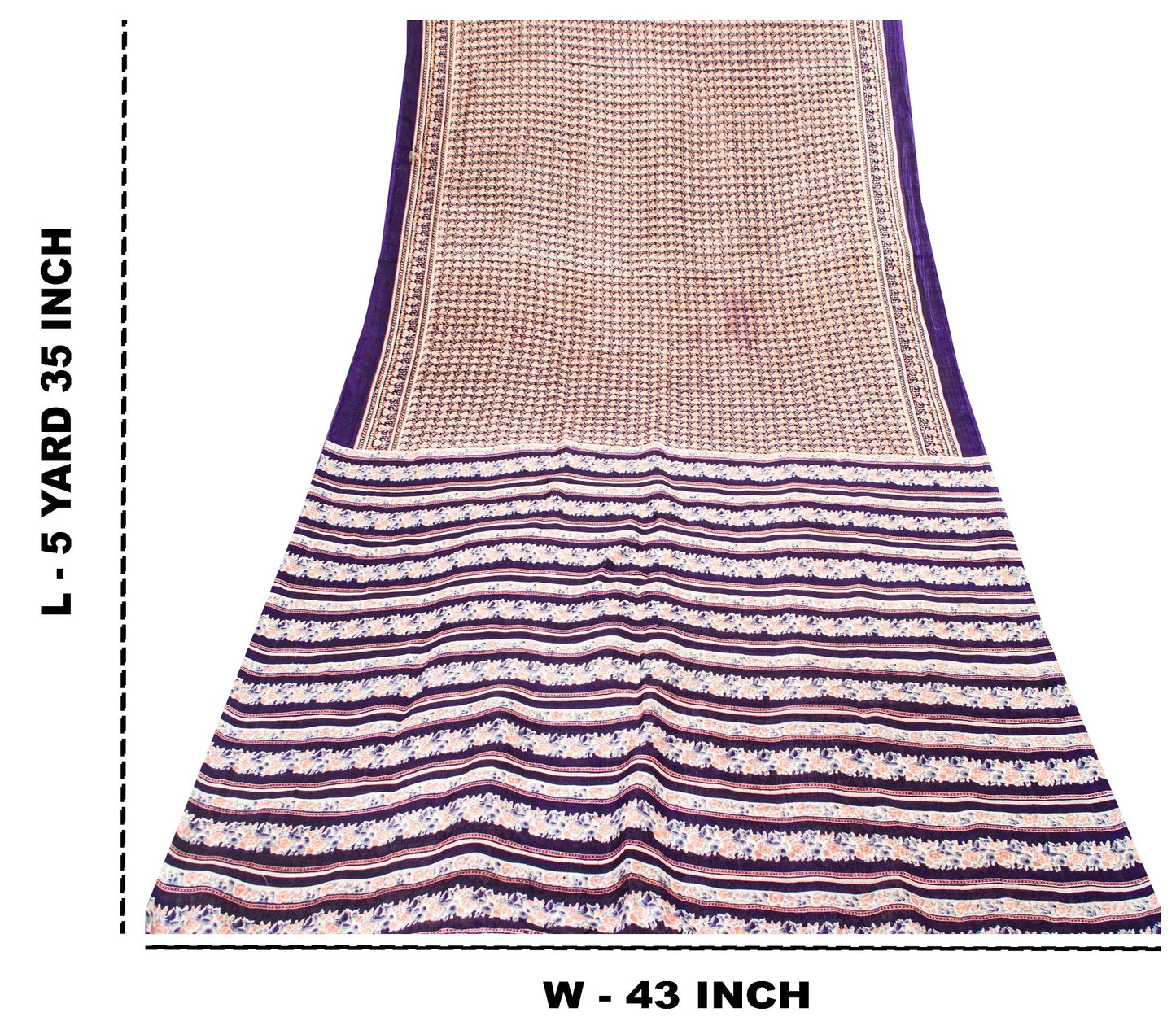 Sanskriti Vintage Sarees Blue Indian Printed Pure Silk Sari Floral Craft Sustainable Fabric