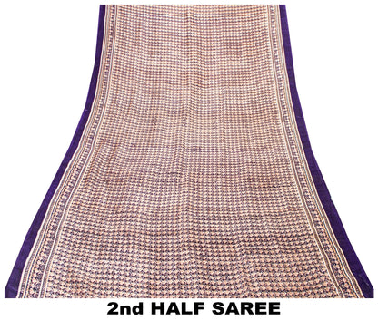 Sanskriti Vintage Sarees Blue Indian Printed Pure Silk Sari Floral Craft Sustainable Fabric