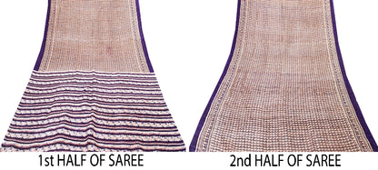 Sanskriti Vintage Sarees Blue Indian Printed Pure Silk Sari Floral Craft Sustainable Fabric