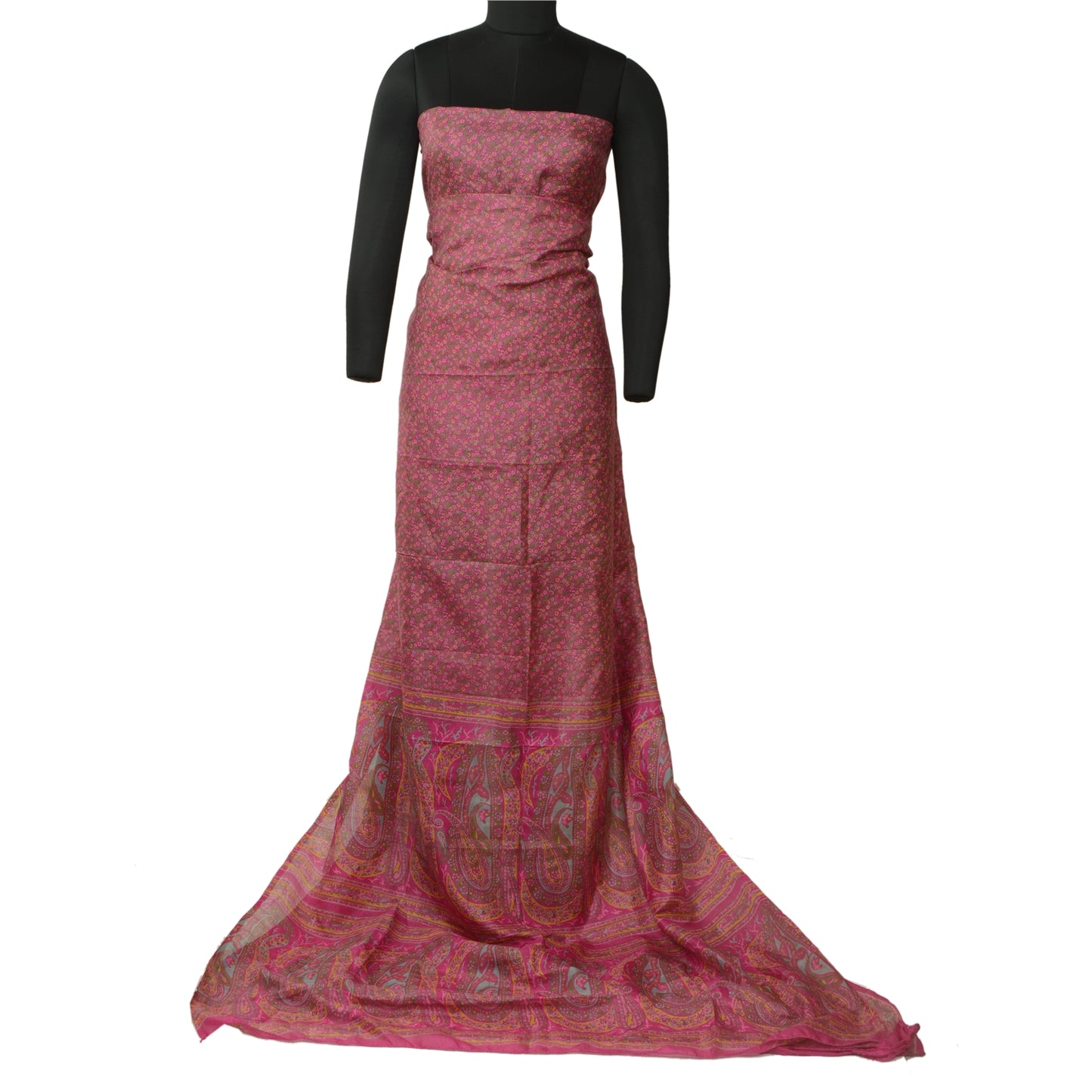 Sanskriti Vintage Sarees Pink Quilting Felting Craft Fabric Pure Silk Print Sari