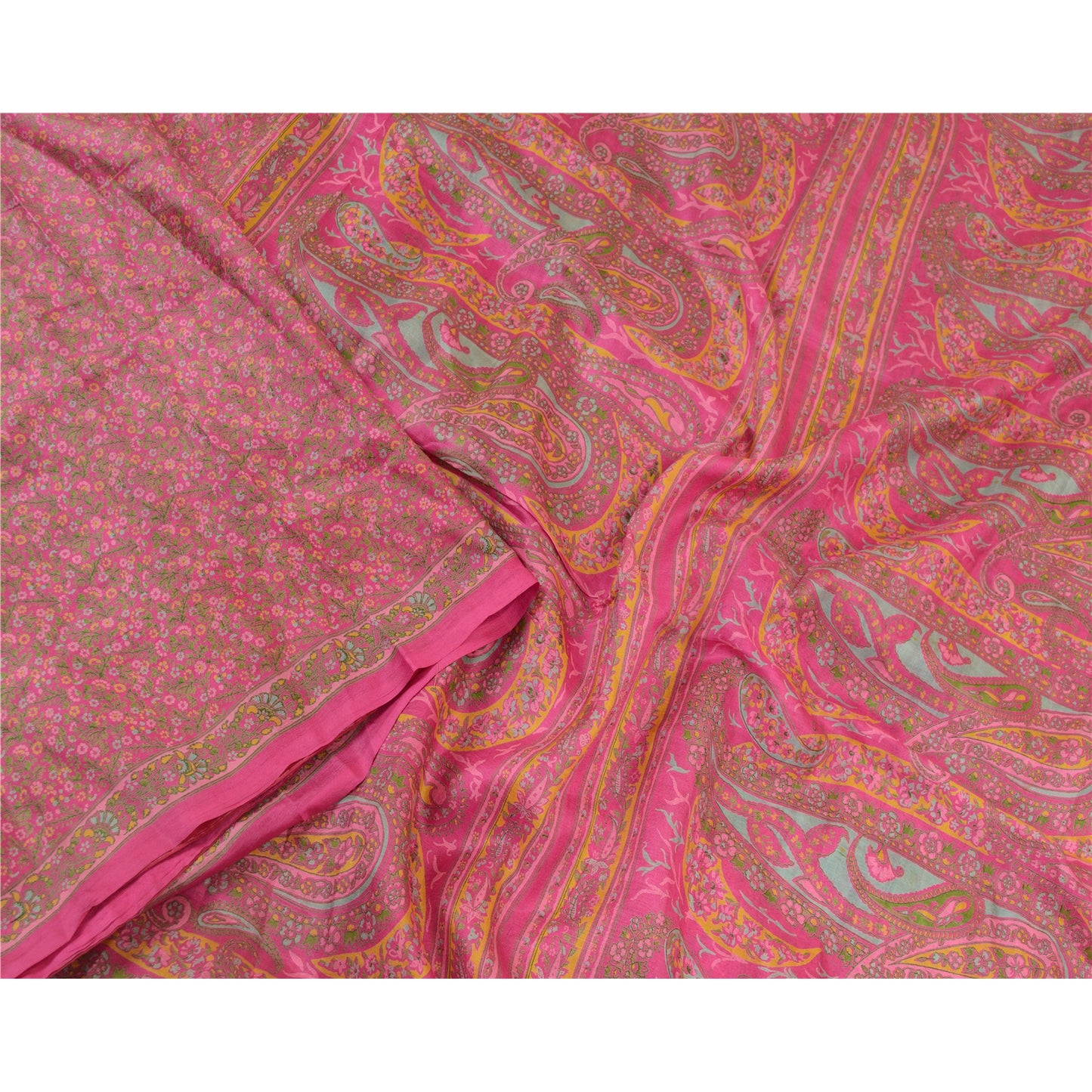 Sanskriti Vintage Sarees Pink Quilting Felting Craft Fabric Pure Silk Print Sari