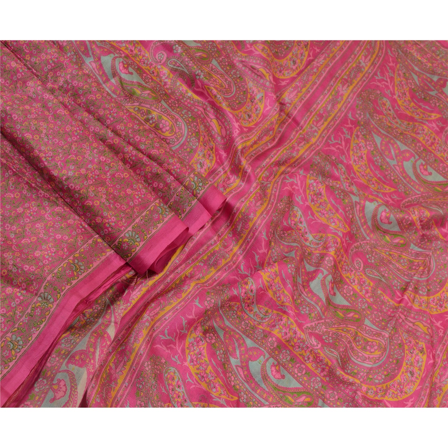 Sanskriti Vintage Sarees Pink Quilting Felting Craft Fabric Pure Silk Print Sari